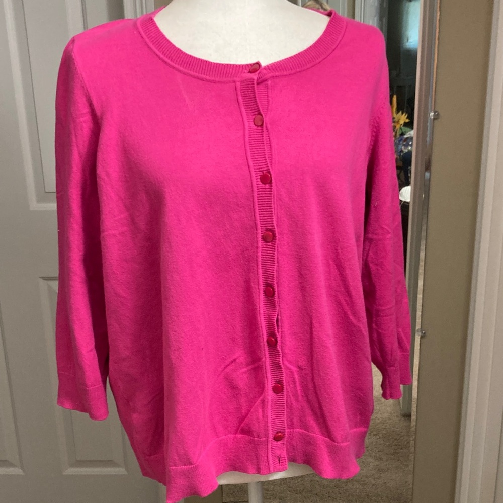 Talbots 2XPetite Vibrant Pink Button-Up Cardigan